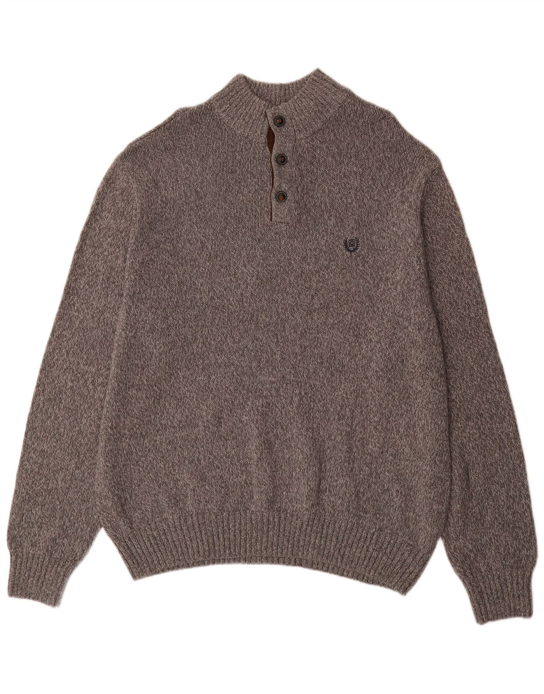Suéter masculino Chaps com gola grande e botão 2XL algodão manchado cinza