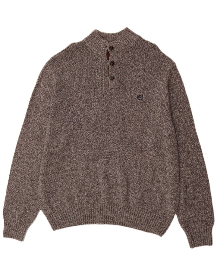 Suéter masculino Chaps com gola grande e botão 2XL algodão manchado cinza