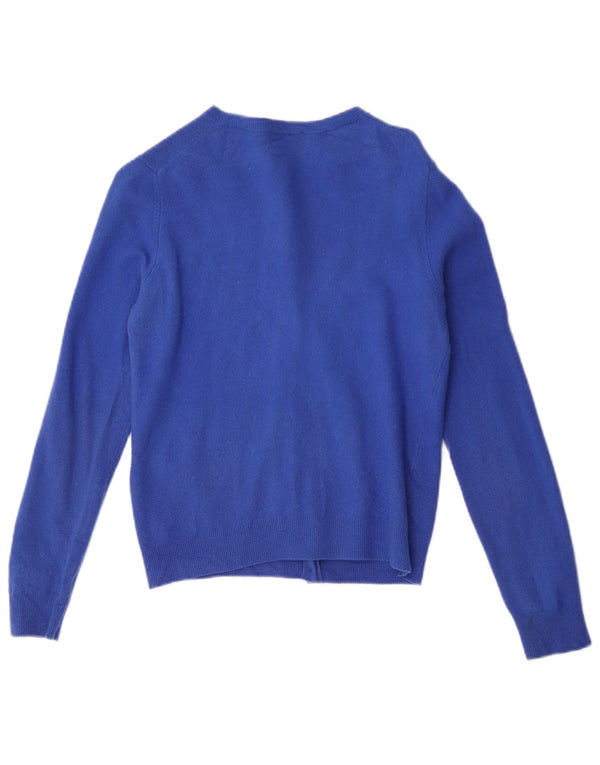 Suéter feminino Benetton Crop Cardigan UK 12 médio azul lã nova