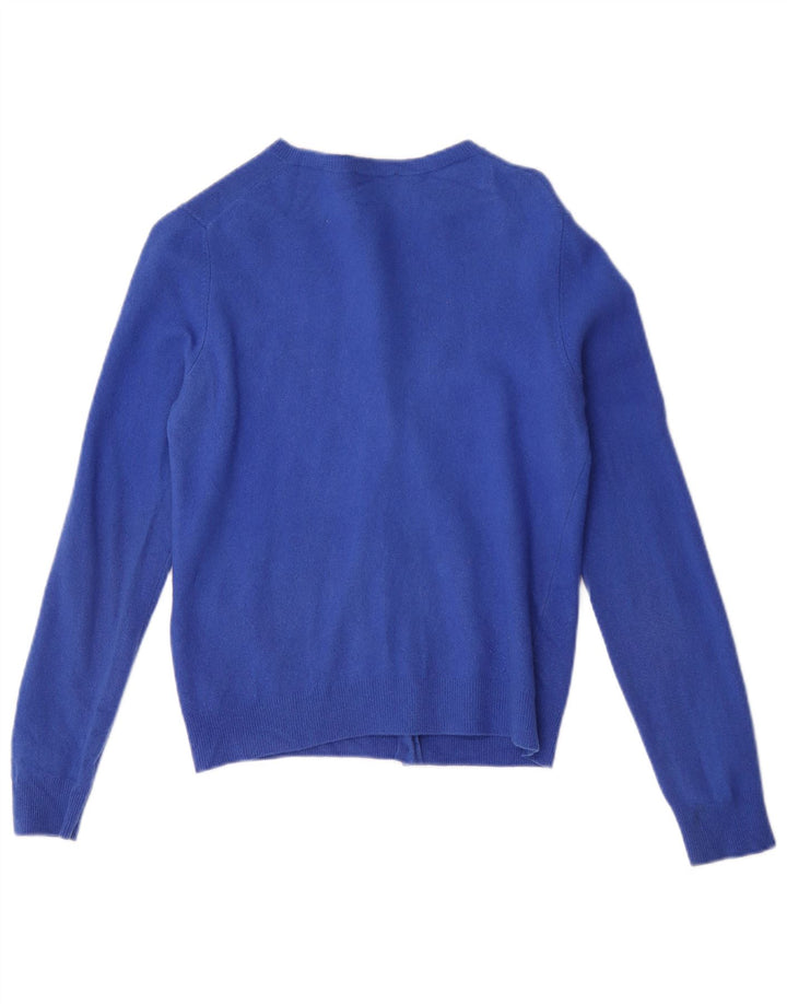 Suéter feminino Benetton Crop Cardigan UK 12 médio azul lã nova