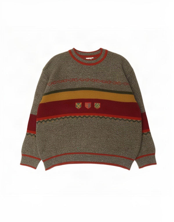 Piu Verona Mens Boat Neck Jumper Sweater XL Grey Colourblock Wool
