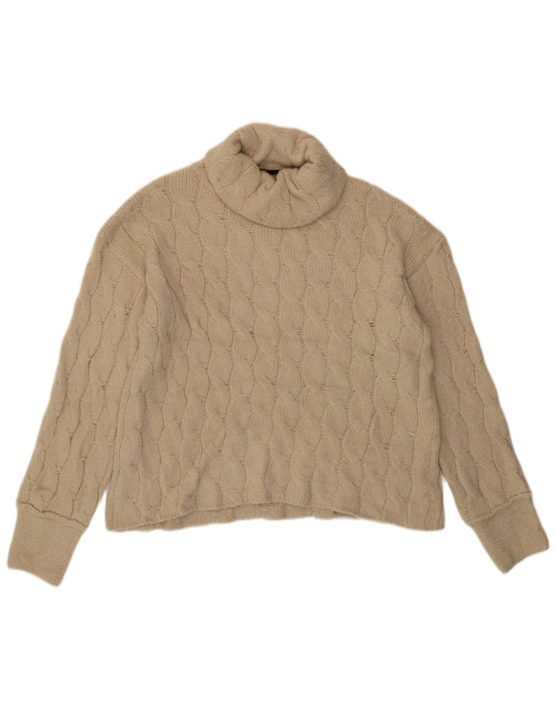 Zara Suéter feminino com gola redonda e gola redonda, Reino Unido 10 pequeno bege