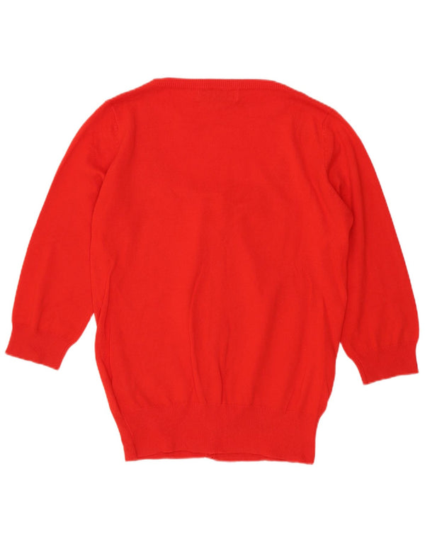 Suéter cardigã feminino Zara manga 3/4 Reino Unido 12 algodão vermelho médio