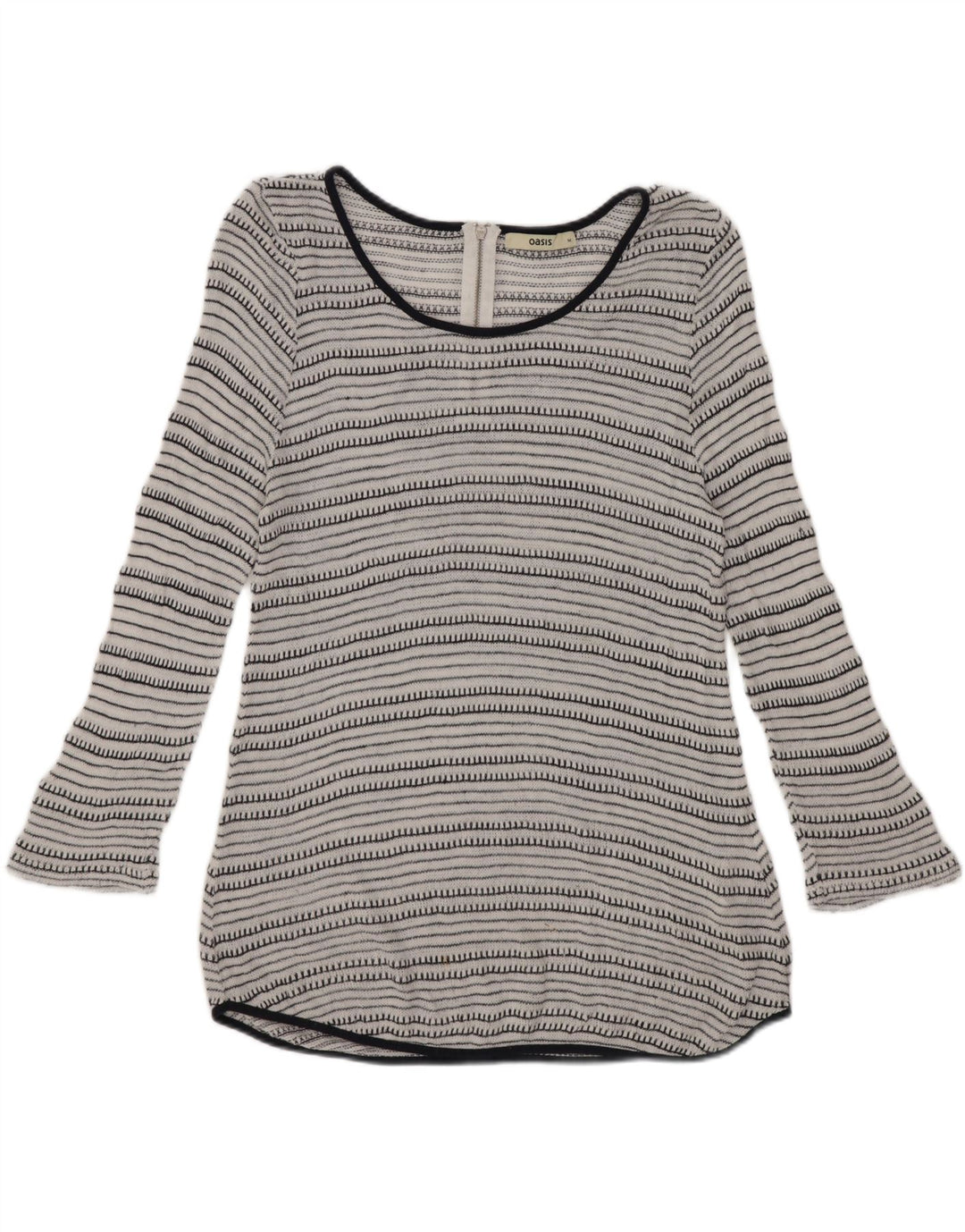 Túnica feminina Oasis manga 3/4 Reino Unido 12 viscose listrada branca média