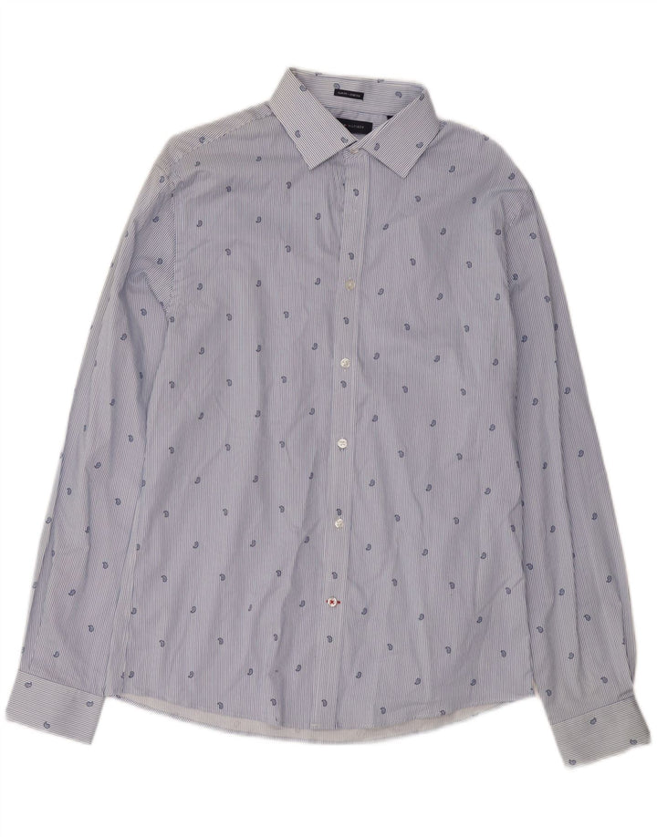 Camisa elástica masculina TOMMY HILFIGER tamanho 15 1/2 risca de giz azul médio