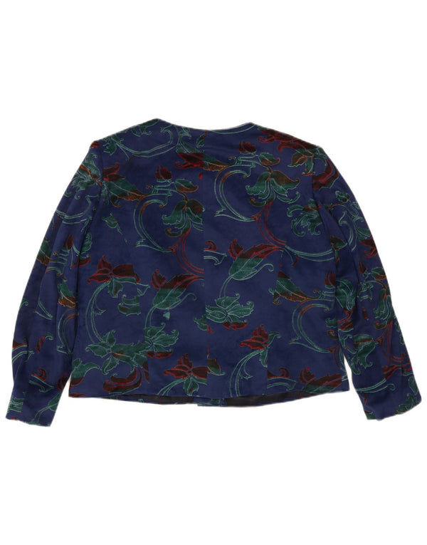 Cardigan feminino vintage UK 14 grande azul floral