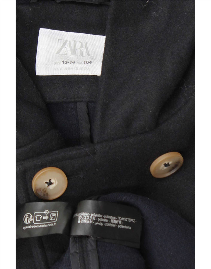 Zara Casaco feminino com capuz duplo breasted 13-14 anos azul marinho poliéster