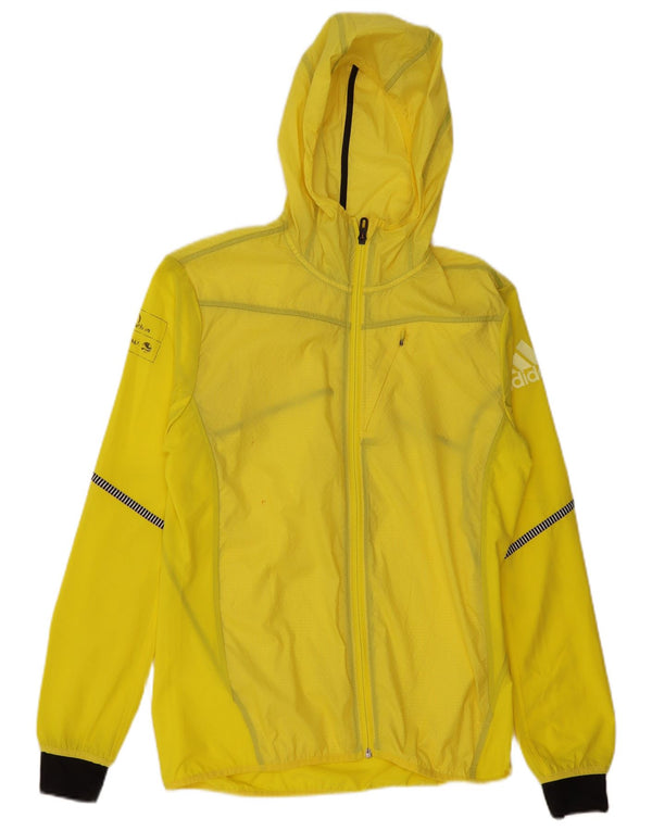 ADIDAS Mens Graphic Hooded Rain Jacket UK 36 Pequeno Poliéster Xadrez Amarelo