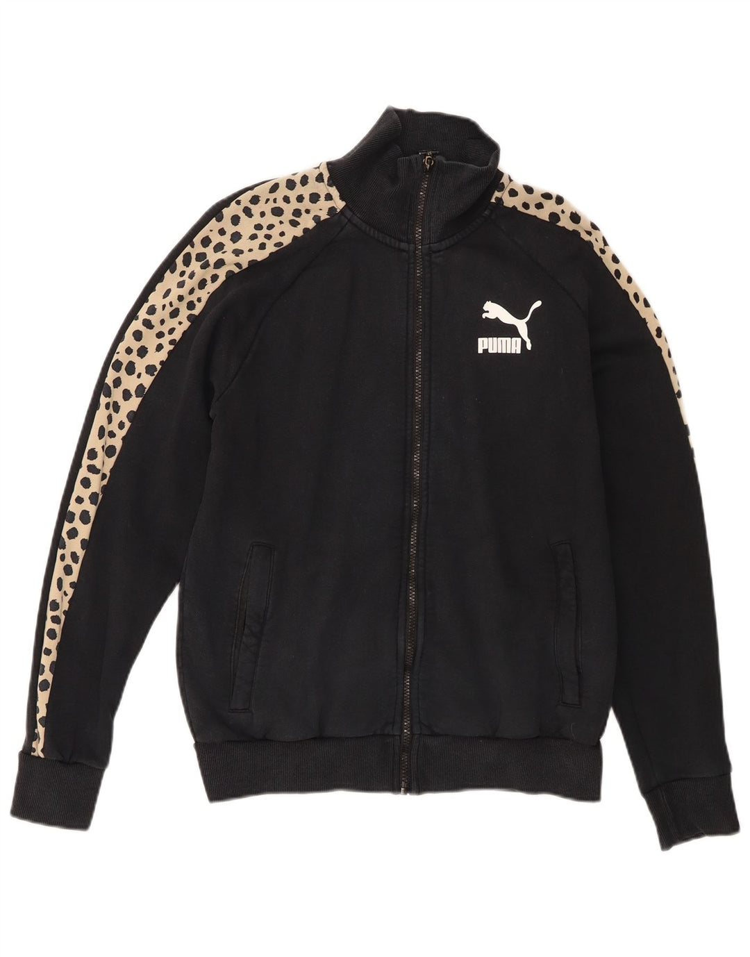 Puma feminino oversized agasalho top jaqueta reino unido 10 pequeno preto estampa animal