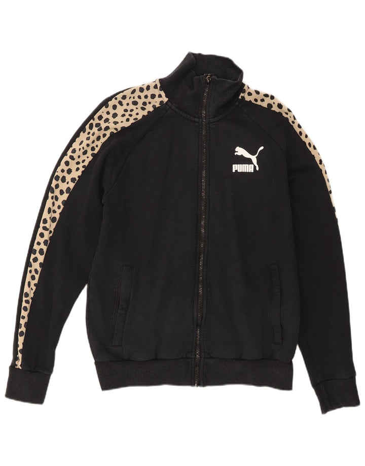 Puma feminino oversized agasalho top jaqueta reino unido 10 pequeno preto estampa animal