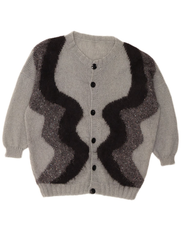 Suéter cardigã feminino VINTAGE UK 20 2XL cinza colorblock