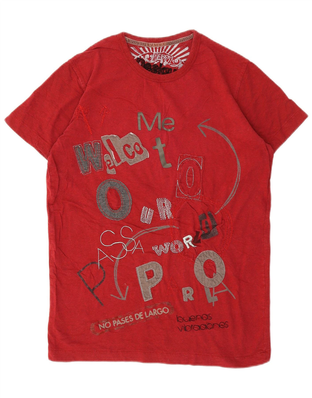 Desigual Camiseta masculina gráfica top pequeno algodão vermelho