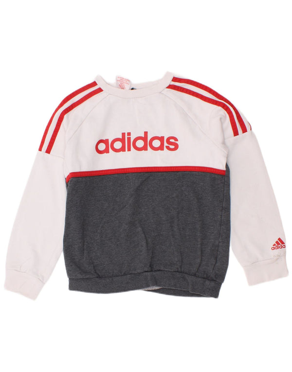 Adidas Meninos Moletom Gráfico Jumper 7-8 Anos Cinza Colorblock Algodão