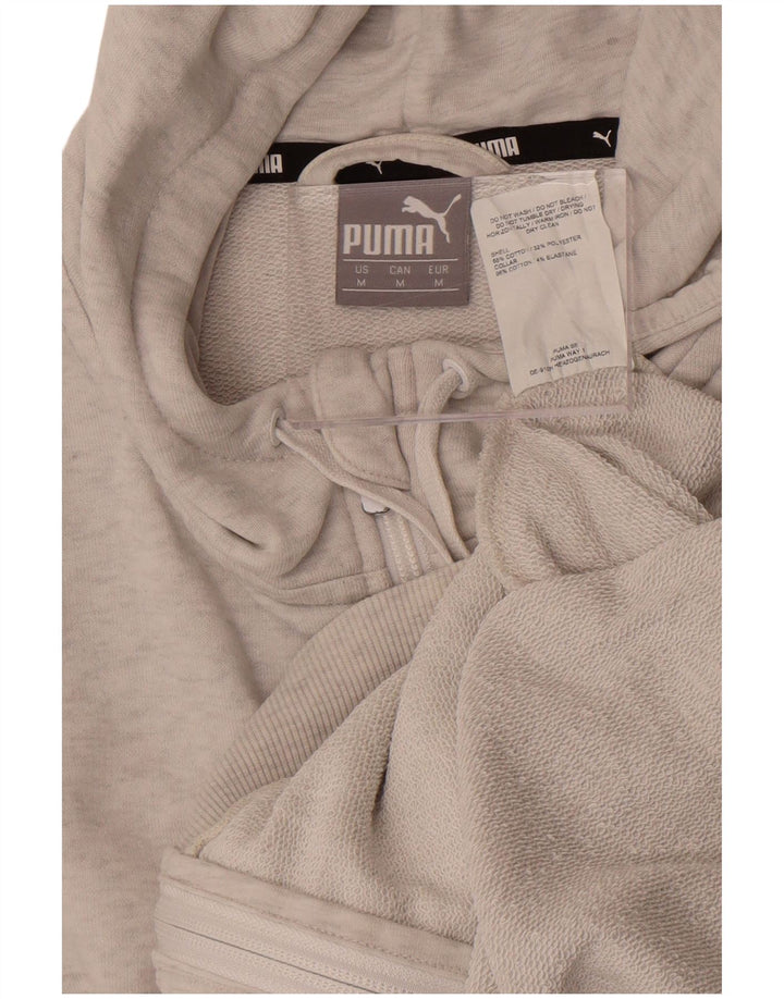 Suéter masculino Puma com capuz e zíper gráfico cinza médio algodão colorblock