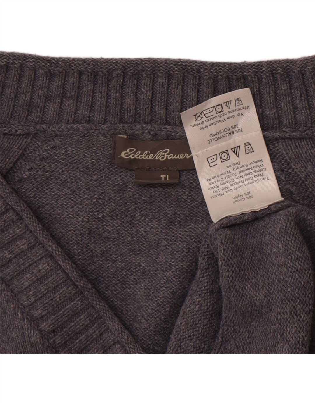 EDDIE BAUER Suéter feminino com decote em V Reino Unido 16 grande algodão cinza