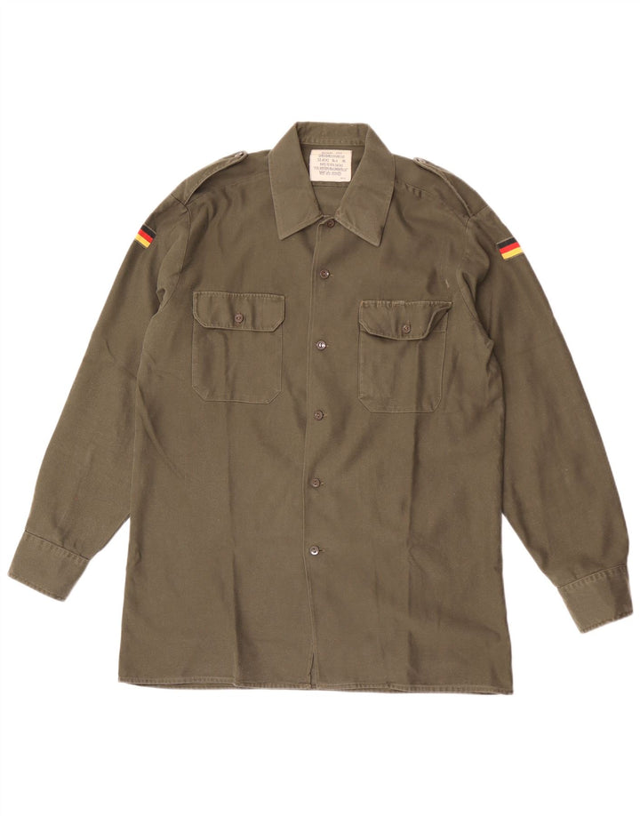 Camisa militar masculina vintage tamanho 41/42 poliéster cáqui grande