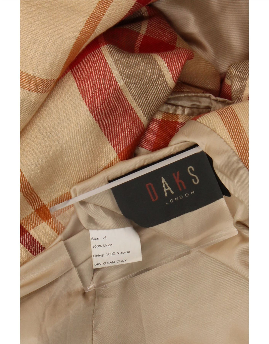 Jaqueta blazer feminina de 2 botões DAKS Reino Unido 14 grande linho xadrez bege