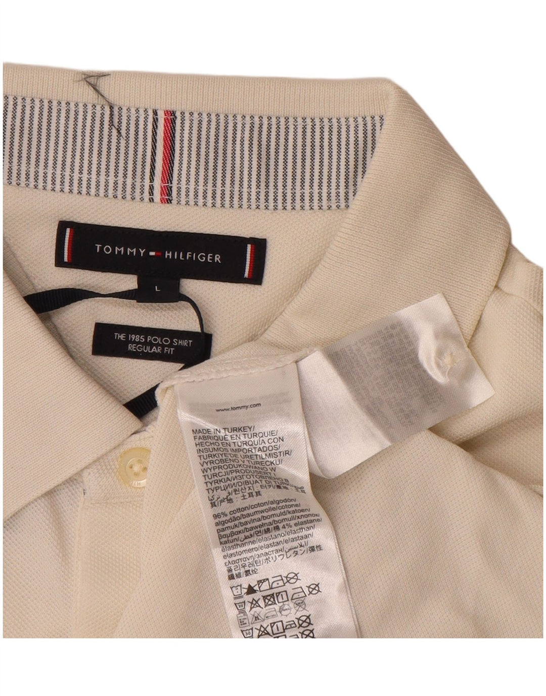 Camisa polo masculina TOMMY HILFIGER regular fit de manga comprida grande off white