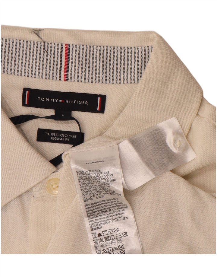 Camisa polo masculina TOMMY HILFIGER regular fit de manga comprida grande off white