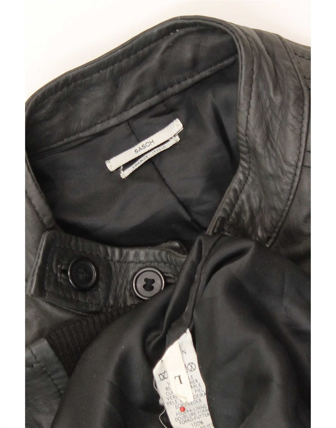 Jaqueta masculina de couro militar Sasch UK 40 grande preta