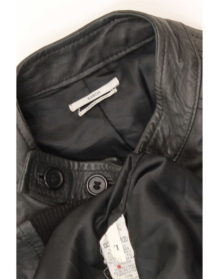 Jaqueta masculina de couro militar Sasch UK 40 grande preta
