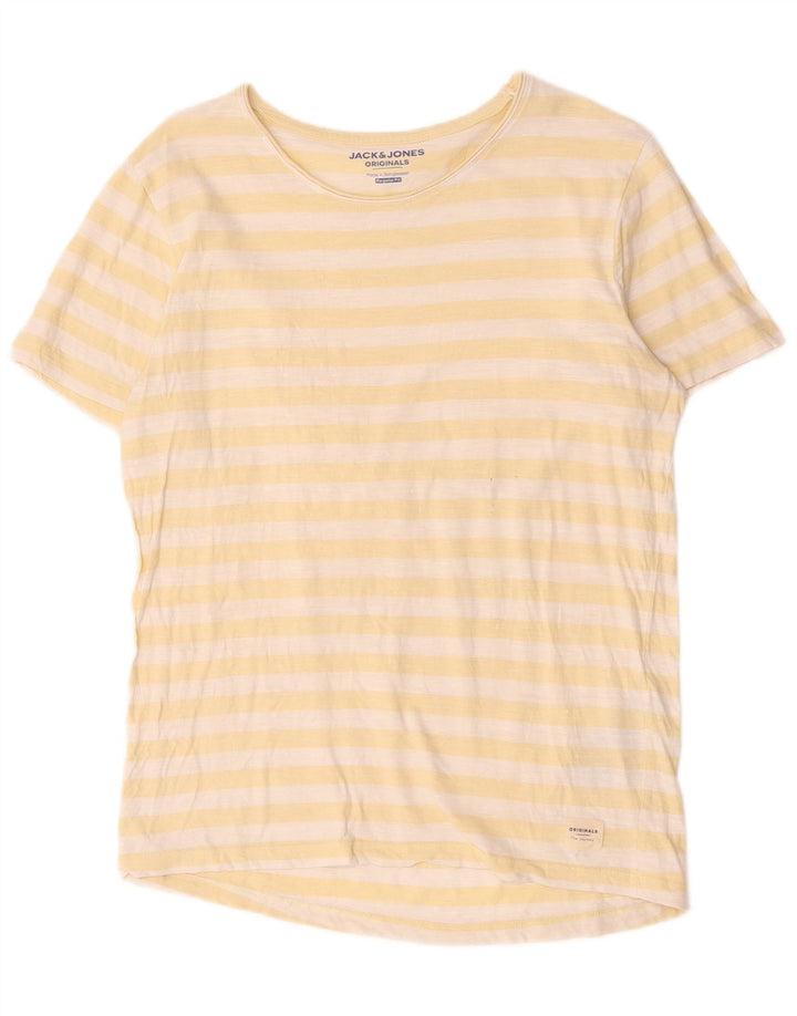 Camiseta masculina Jack & Jones de algodão listrado amarelo médio