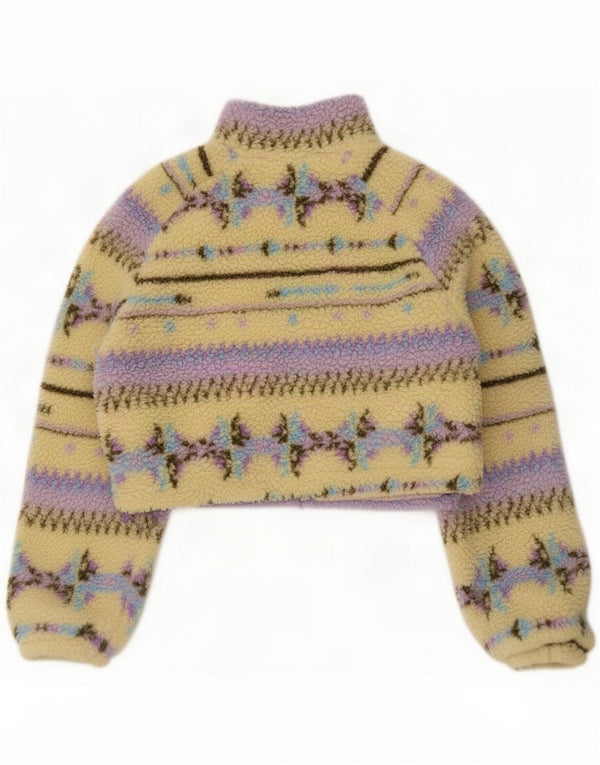 Pull & Bear Womens Crop Fleece Jacket UK 6 XS Multicolorido Geométrico