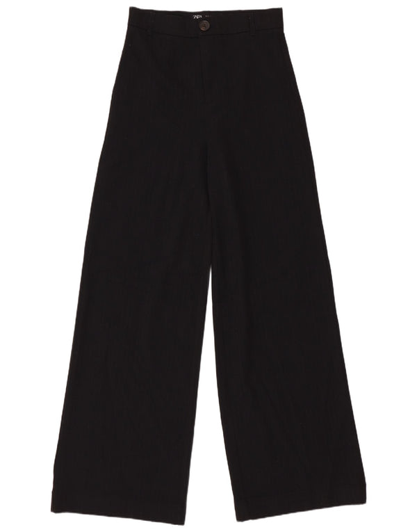 Zara Calça feminina casual de perna larga XS W24 L30 risca de giz preta