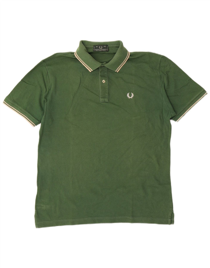 Camisa polo masculina Fred Perry grande de algodão verde clássico