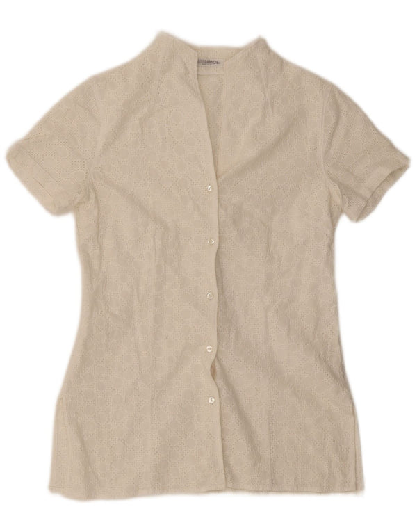 Blusa feminina de manga curta Naracamicie EUA 0 XS algodão geométrico branco