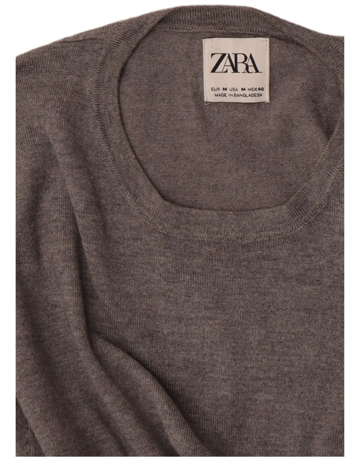 Zara Suéter masculino com gola redonda cinza médio