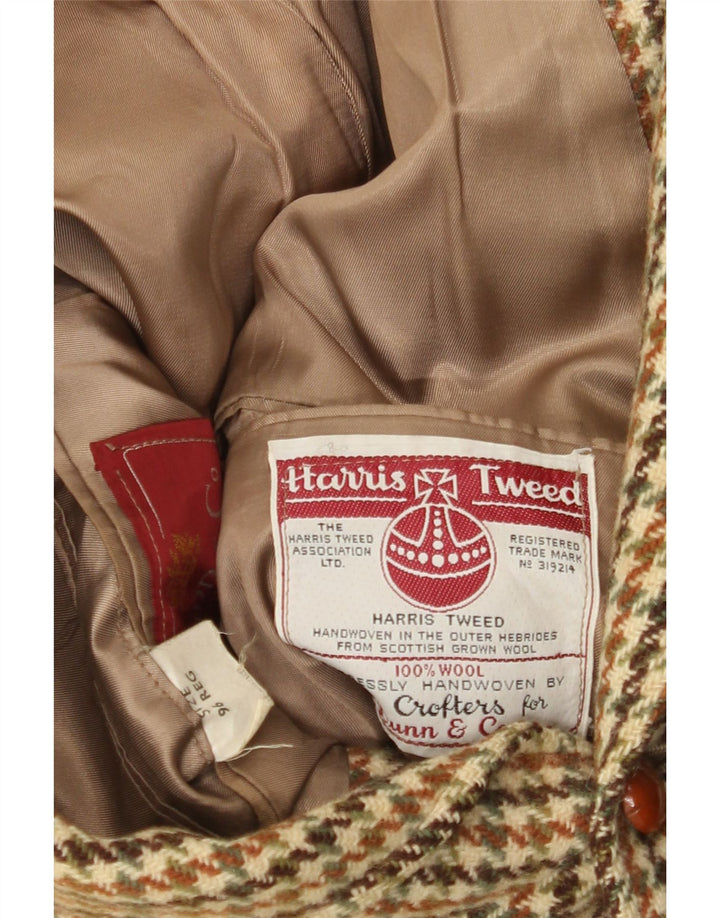 Jaqueta blazer masculina de 3 botões Harris Tweed Reino Unido 36 pequena lã houndstooth verde