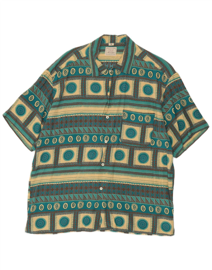 Camisa masculina de manga curta Ciao grande geométrica turquesa