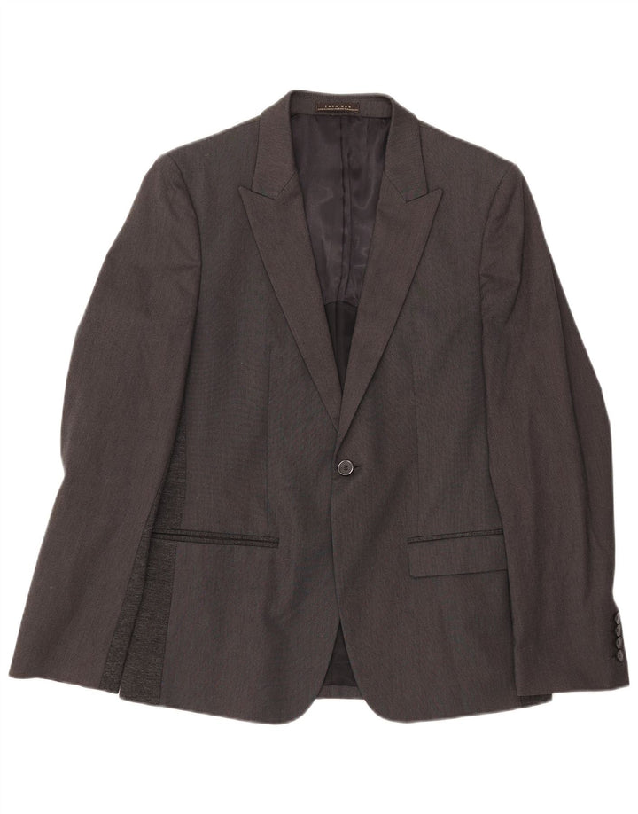 ZARA Mens 1 Button Blazer Jacket EU 50 2XL Grey Colourblock Polyester