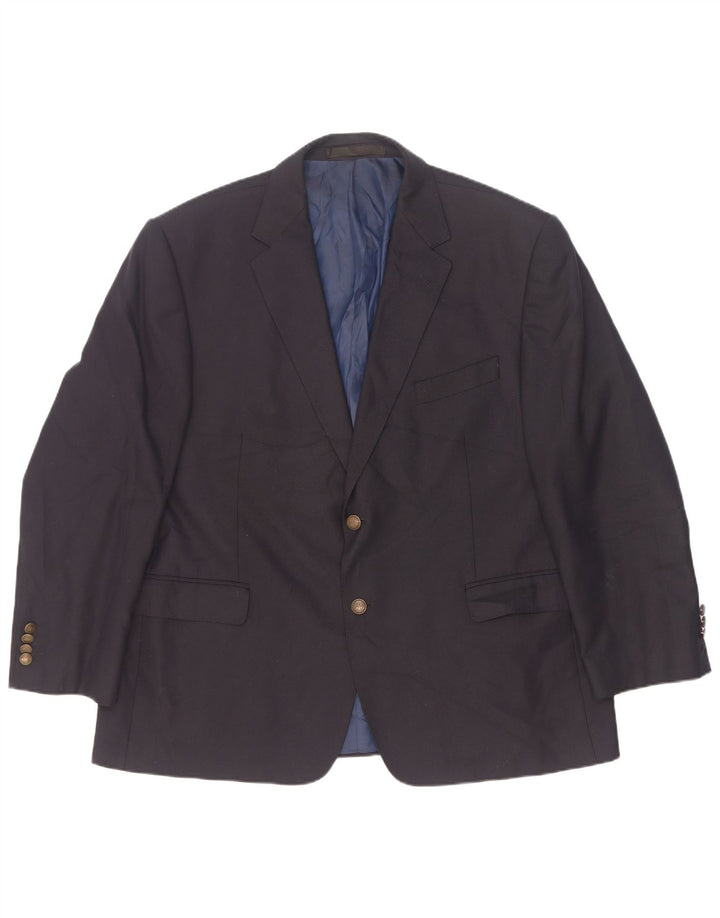 Jaqueta blazer masculina de 2 botões Marks & Spencer Reino Unido 46 XL azul marinho poliéster