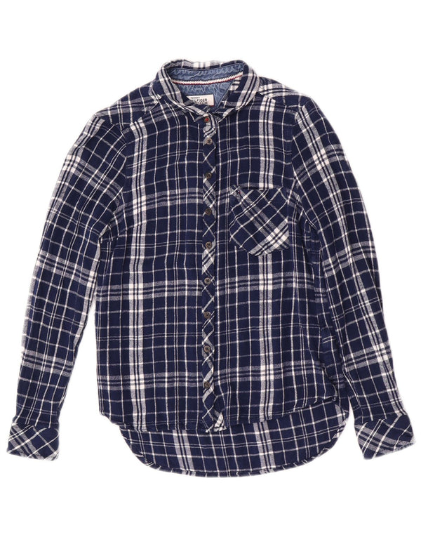 Camisa de flanela feminina Tommy Hilfiger 8-9 anos pequena viscose xadrez azul marinho
