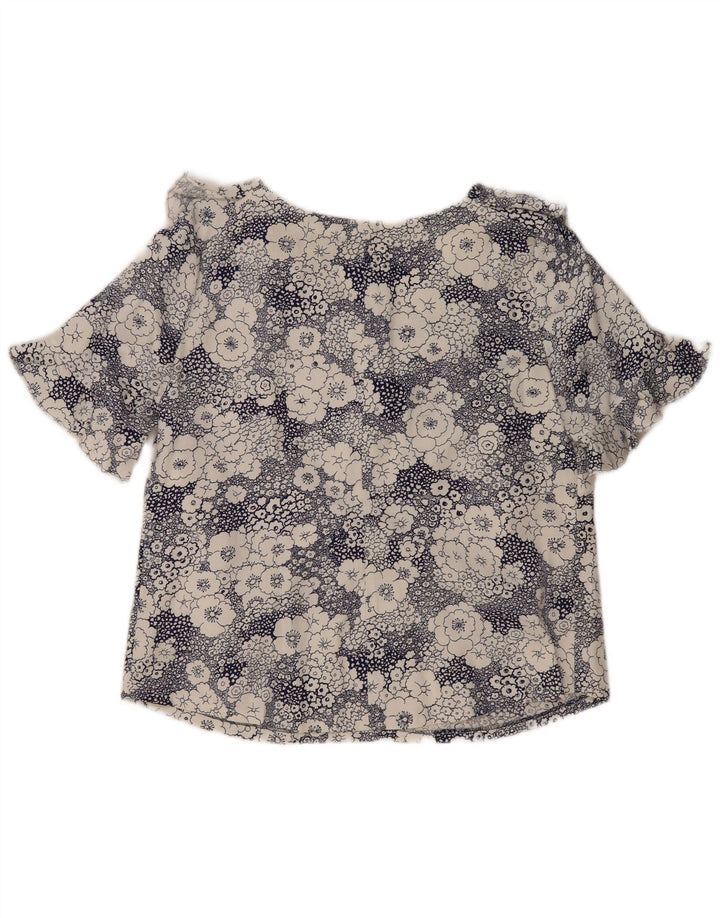 Blusa feminina vintage UK 16 grande azul floral