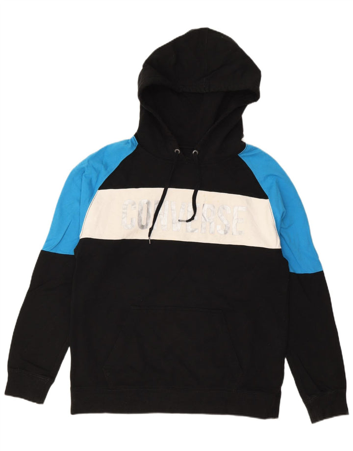 Suéter com capuz gráfico masculino CONVERSE médio preto colorblock algodão