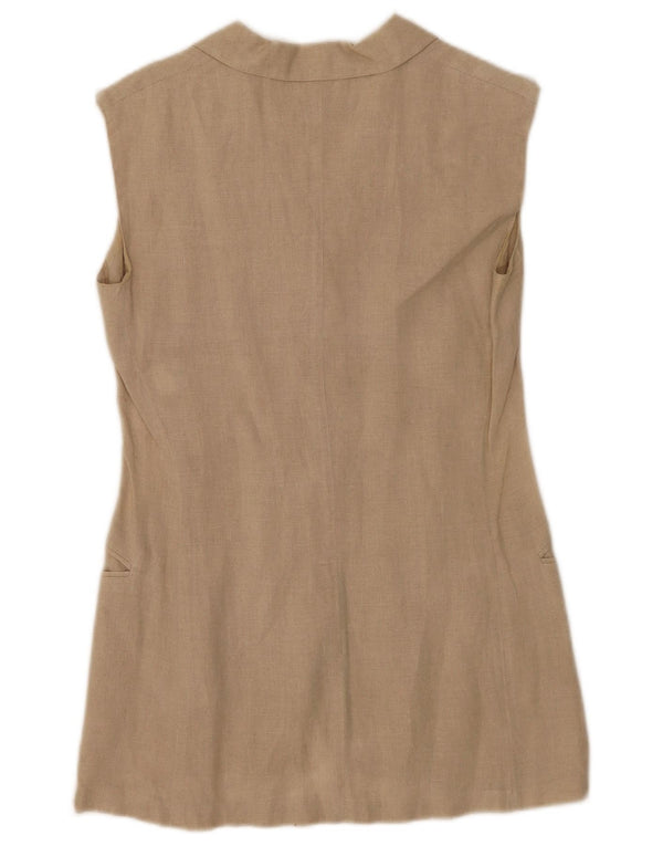Jaqueta blazer feminina sem mangas com 3 botões Max Mara Reino Unido 10 linho bege pequeno
