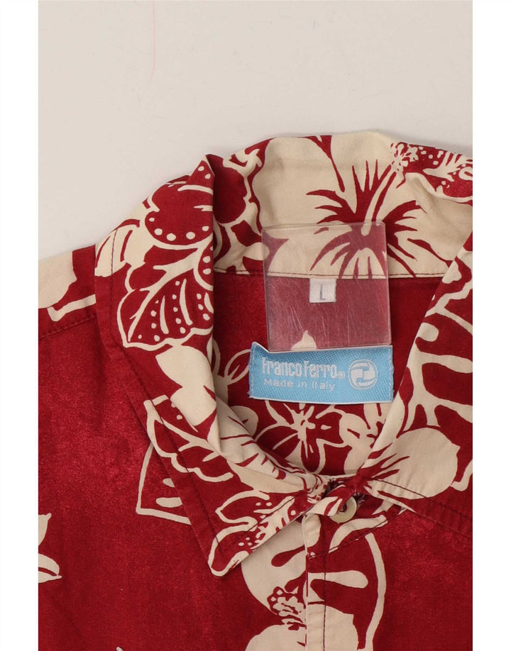 Camisa masculina de manga curta Franco Ferro grande floral vermelho