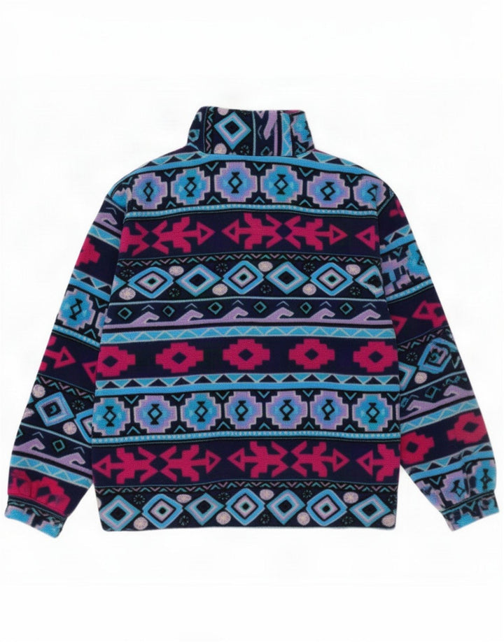 Vintage Mens Zip Neck Fleece Jumper Medium Multicoloured Geometric Winter