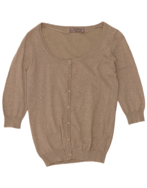 Suéter cardigã feminino Zara manga 3/4 Reino Unido 14 grande bege