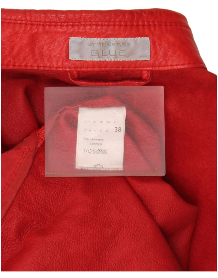 Camisa feminina de couro Strenesse UK 12 pele de cordeiro vermelha média