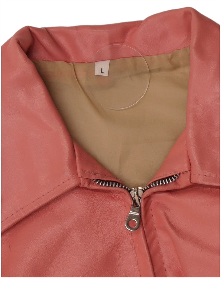 Jaqueta de couro feminina vintage UK 14 grande rosa