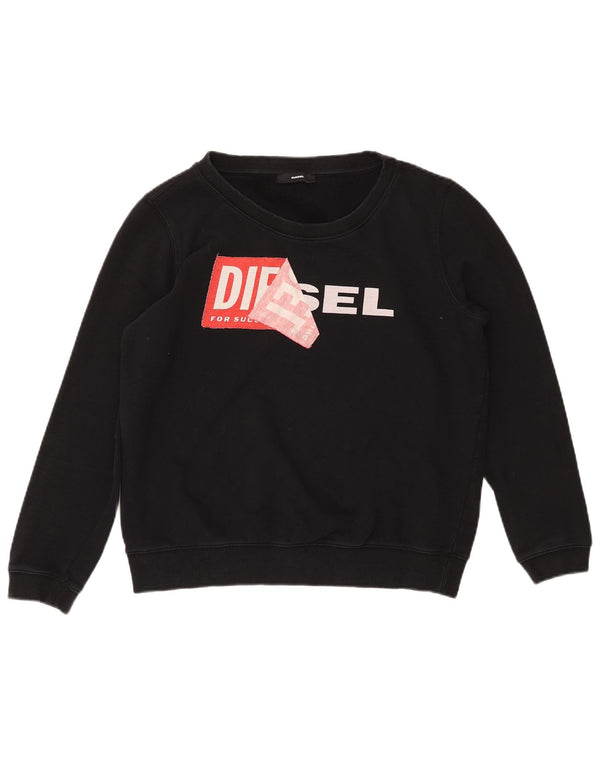 DIESEL moletom feminino gráfico jumper UK 14 médio algodão preto