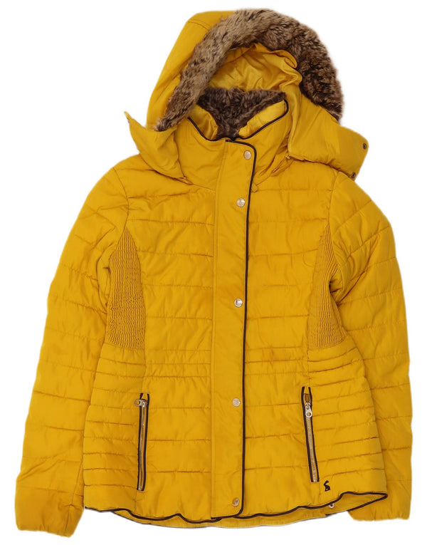 Jaqueta acolchoada com capuz feminina Joules UK 14 poliéster amarelo médio