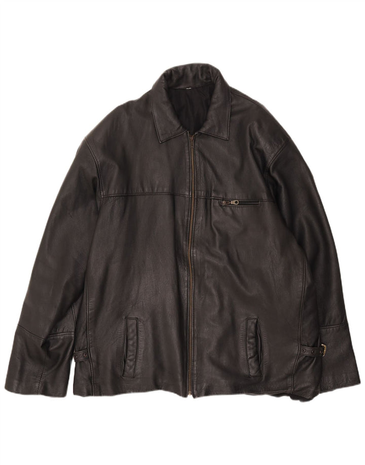 Jaqueta de couro masculina vintage UK 44 2XL preta