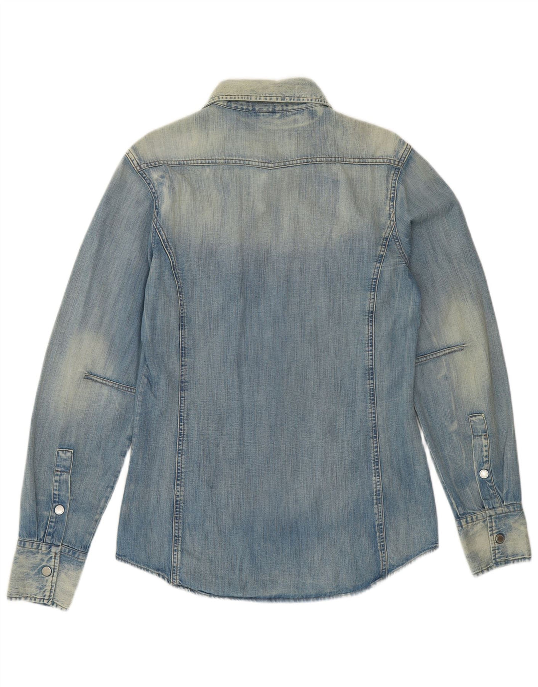Camisa jeans masculina com lavagem ácida BENETTON de algodão azul médio