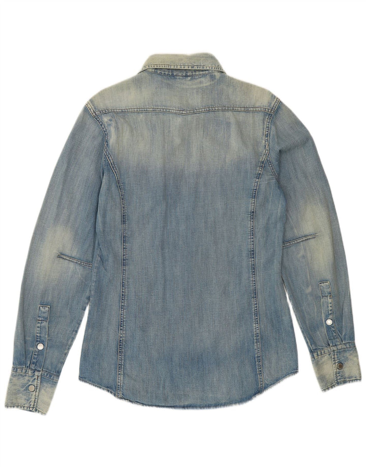 Camisa jeans masculina com lavagem ácida BENETTON de algodão azul médio