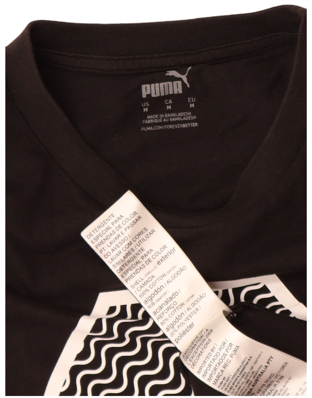 Puma Mens Graphic T-Shirt Top Médio Algodão Preto